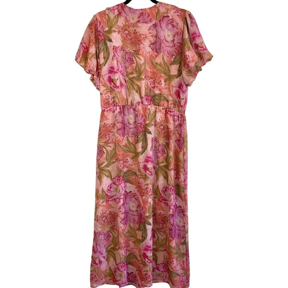 Show Me Your MuMu Verity Midi Dress Chiffon Garden Floral Pink Wedding Resort - Picture 13 of 16